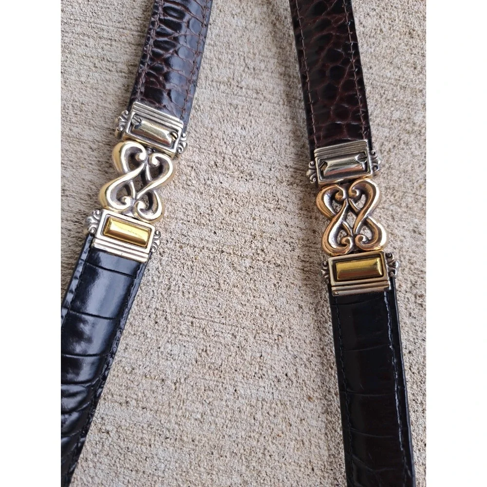 Brighton Women's Brown Belt Gold/ Silver Tone Buckle Decorative Parts L 36
